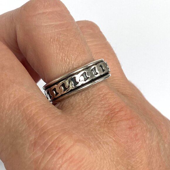 Sterling Silver 925 Mexico Curb Chain Pattern Spinner Band Ring Sz 9.5 - 9.75 - Picture 5 of 13